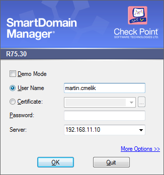 Check Point SmartDomain Manager Login window